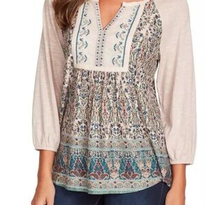 Boho Chic Beige and Green Top